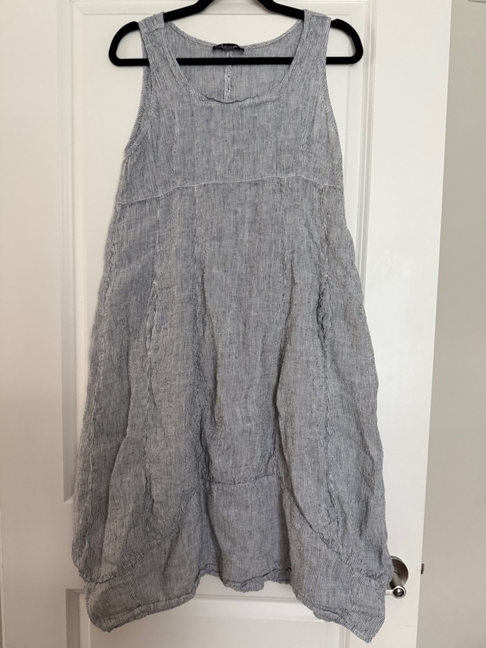 Light Gray Linen-Blend Midi Dress - Casual Scoop Neck